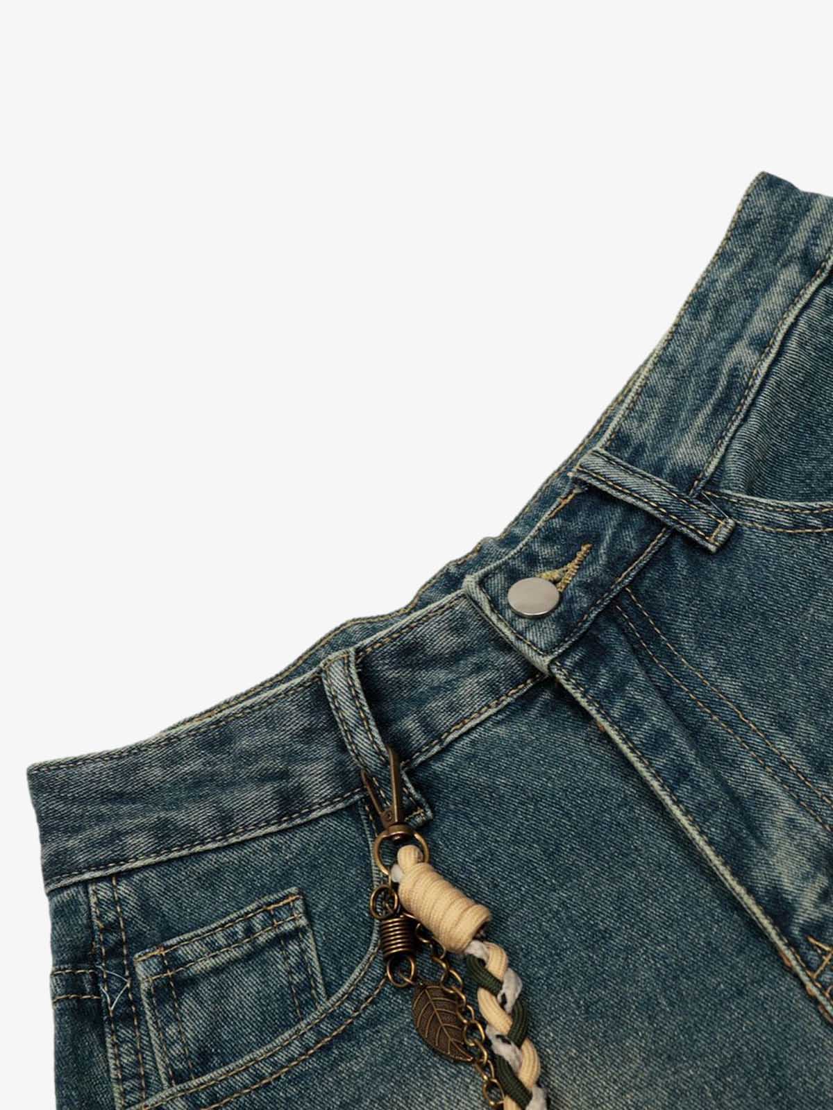 Pala Kesim Yıpratılmış Mürekkep Püskürtmeli Vintage Kot Pantolon Naxro