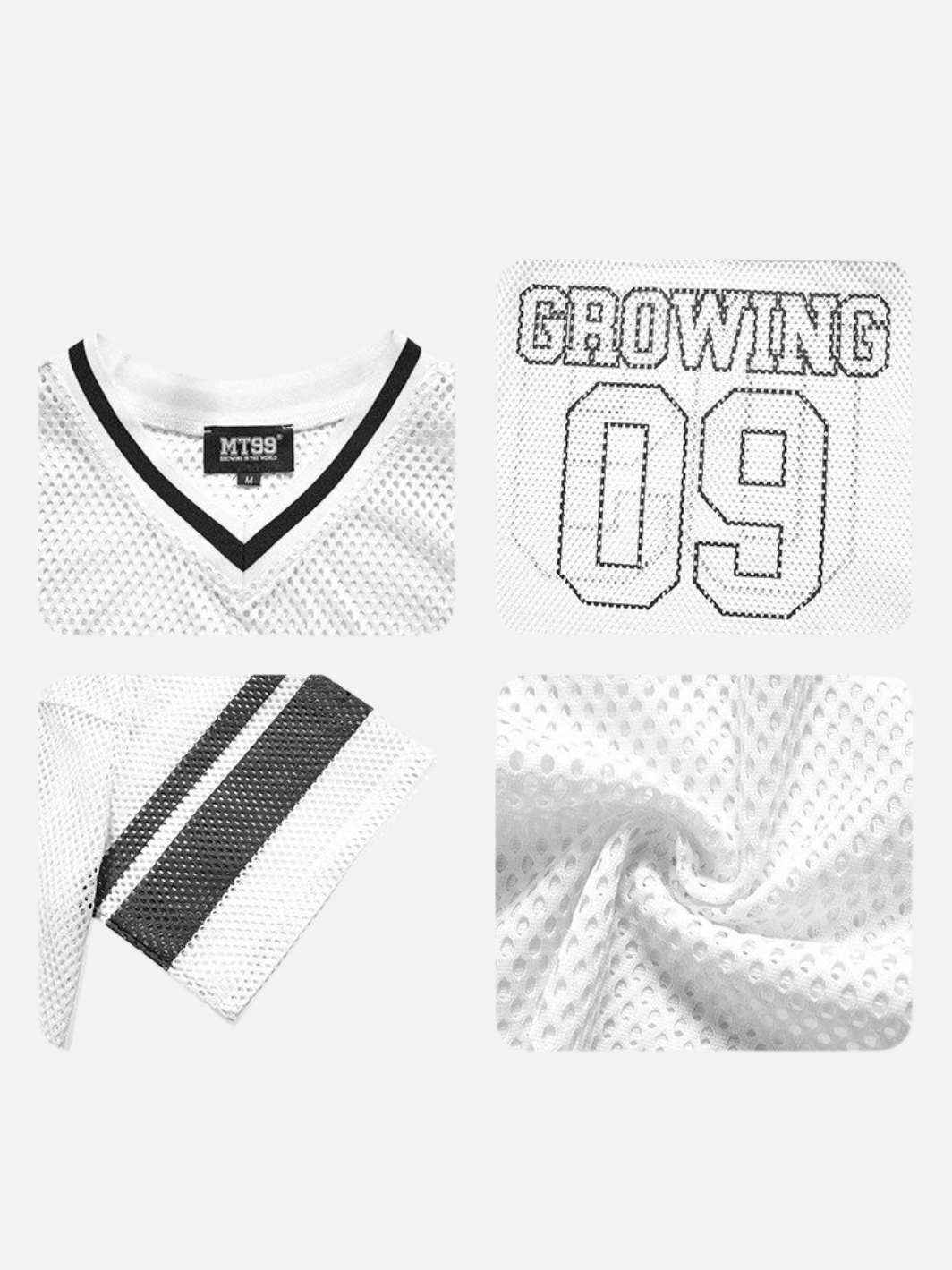 09 Printed Mesh Texture V-Neck T-Shirt
