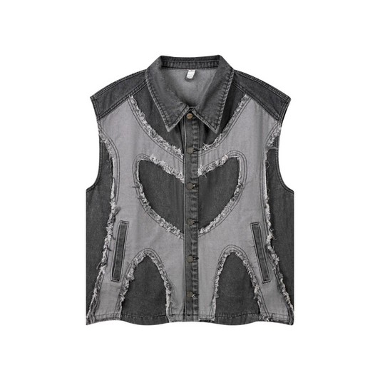 Yırtık Dokulu Denim Yelek