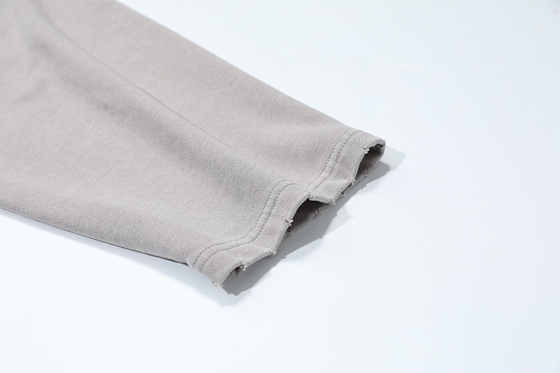 Klasik Yıpratmalı Fermuarlı Kapüşonlu Sweatshirt