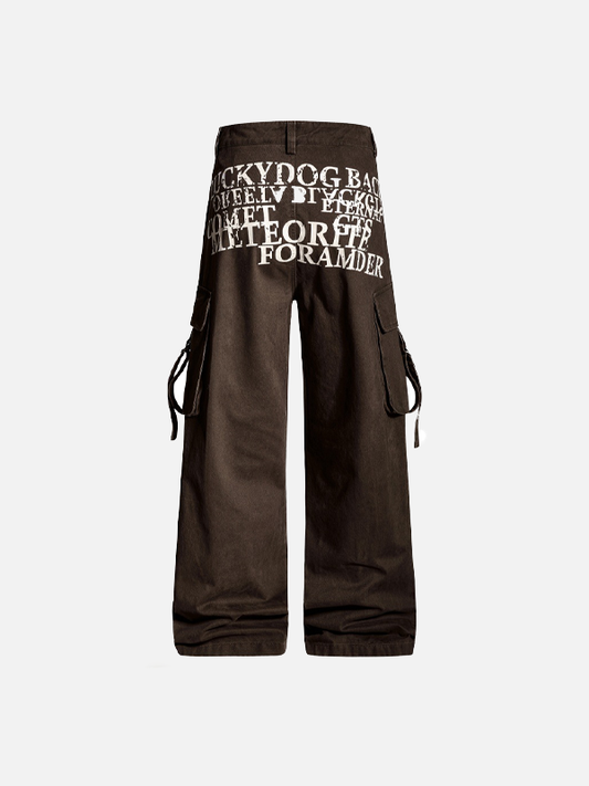 İddialı Baskılı Workwear Pileli Paraşüt Kargo Pantolon