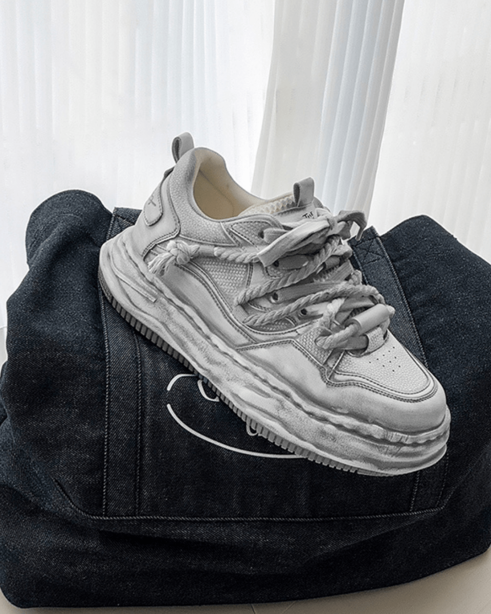 7,0cm Yükseltmeli Beyaz Grunge Sneaker
