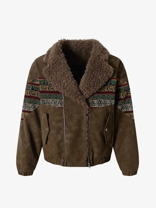 Thick Cotton Jacket with Patchwork Sherpa Panels