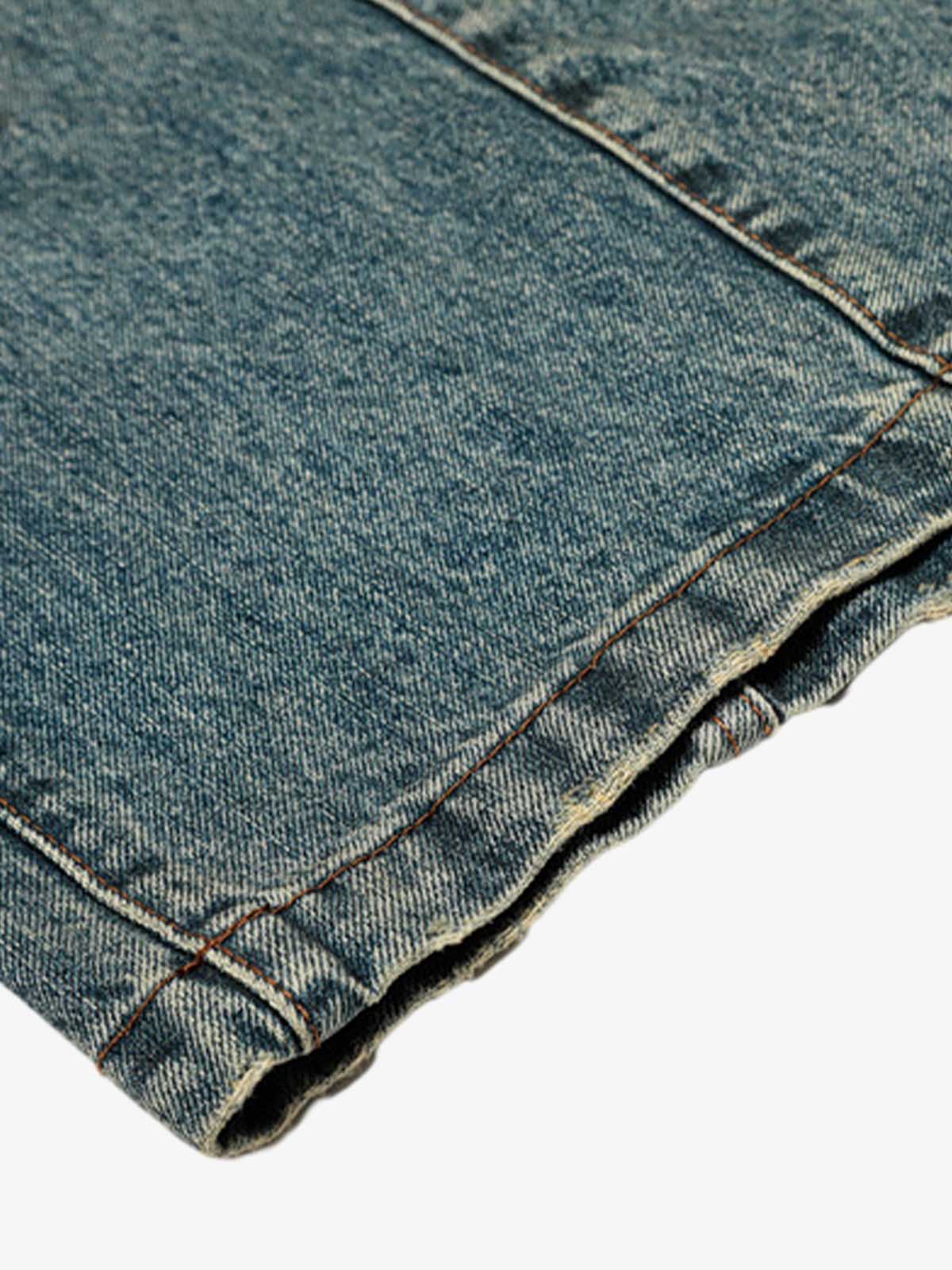 Fıçı Kesim Çamur Boyalı Yıpratılmış Vintage Kot Pantolon Naxro