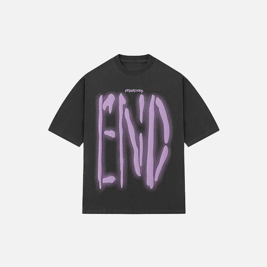 Front view of the gray Y2K Loose Graffiti T-Shirt in a gray background