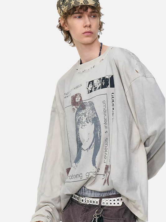 Yırtık Detaylı Oversize Tişört
