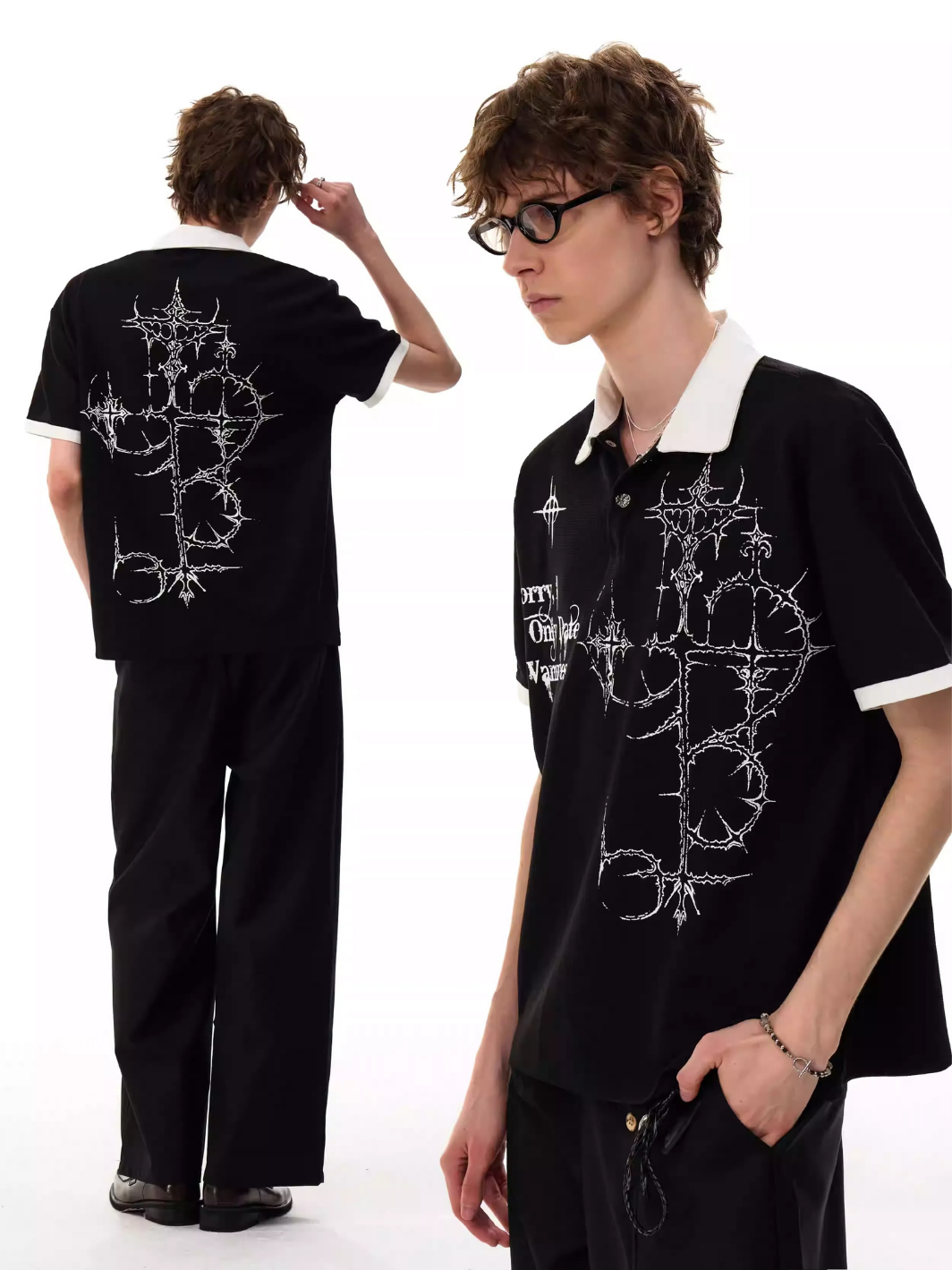 Gotik Diken Desenli Polo Tişört