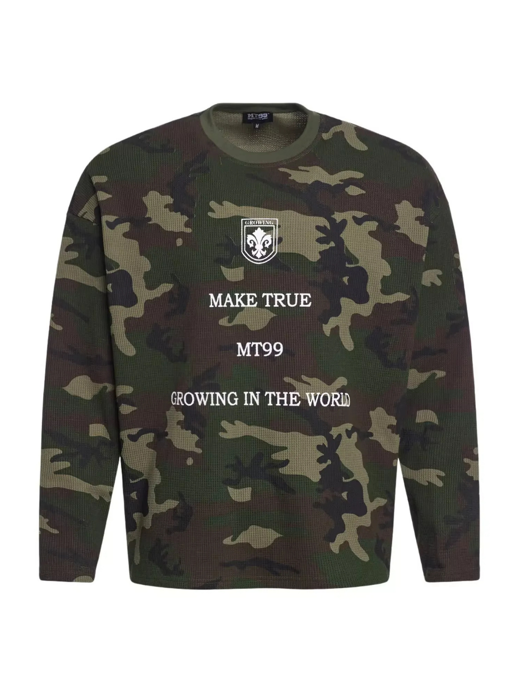 Camo Pattern Waffle Texture Hooded Sweater