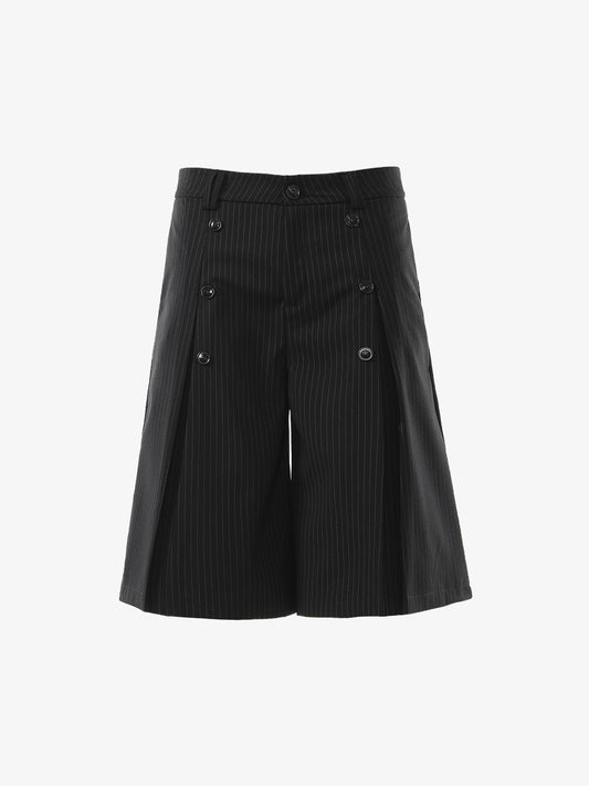 Pinstripe Double-Breasted Pleated Shorts