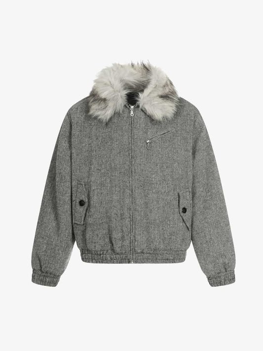 Wool-Feel Fur-Collared Retro Bomber