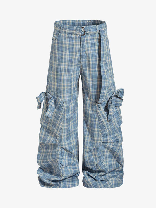 Retro Plaid Lace-Up Cargo Pants