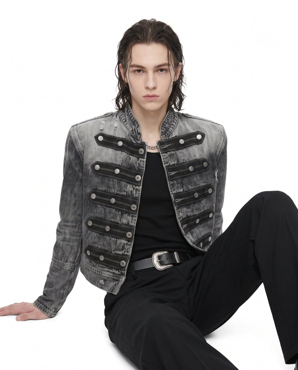 Askeri Stil Denim Ceket