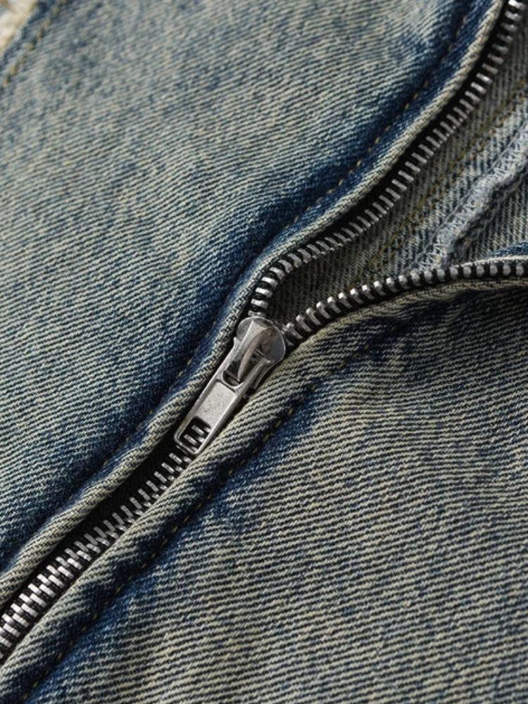 Fütüristik Fermuarlı Denim Ceket