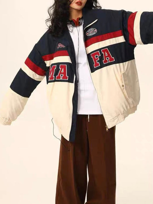 Color-Blocked Embroidered Vintage Cotton Jacket