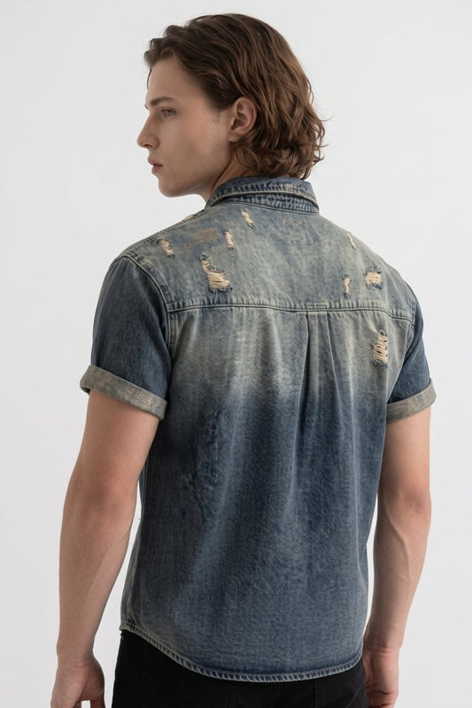 Yıpratılmış Denim Gömlek