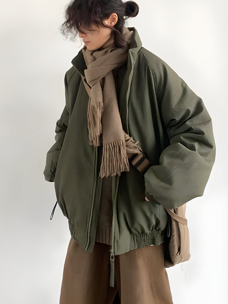 Elegant Ribbed Detail High Neck Jacket