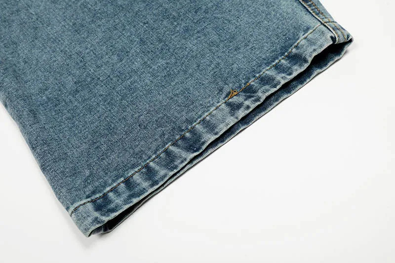 Düzensiz Patchwork Kargo Geniş Paça Kot Pantolon