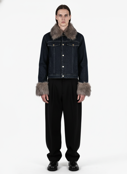 Retro Denim Jacket with Detachable Fur Collar