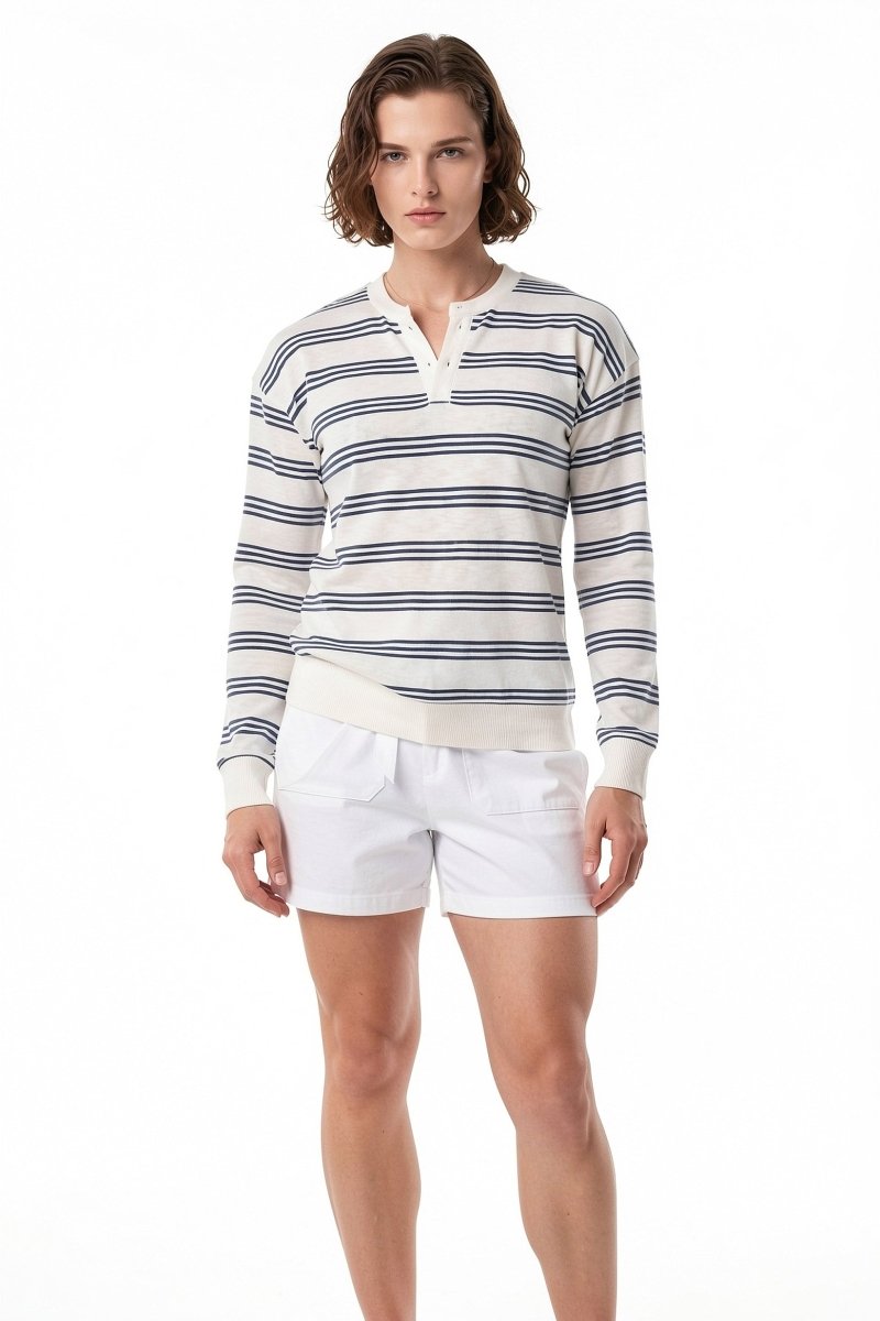Çizgili Henley Tişört