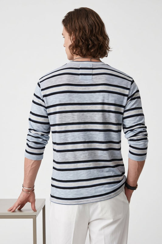 Çizgili Henley Tişört