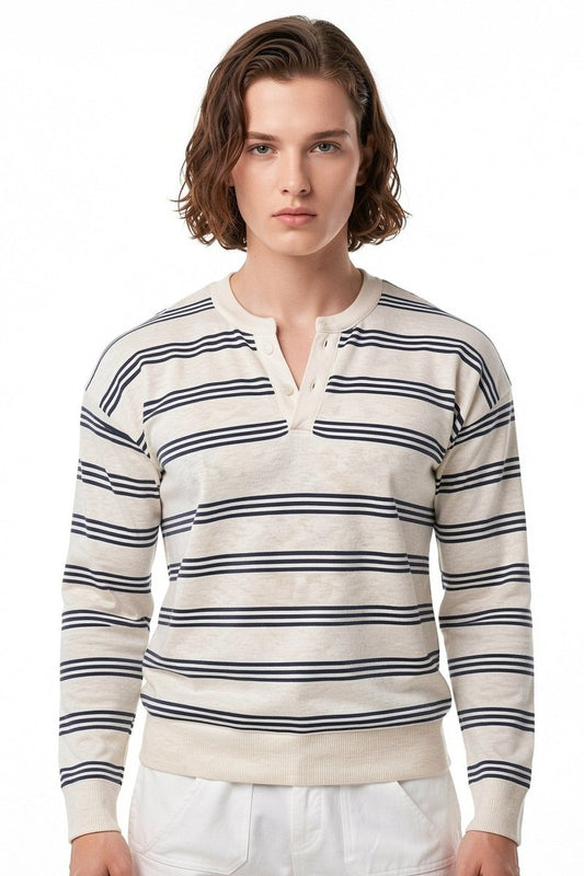 Çizgili Henley Tişört
