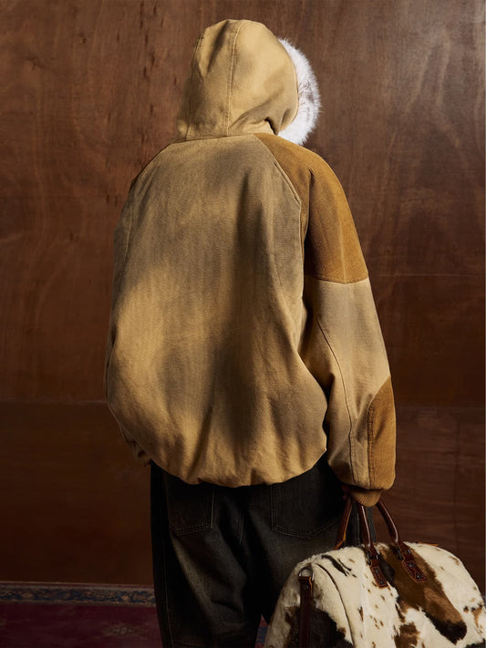 Fog-Dyed Fur Collar Hooded Jacket