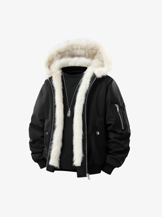 Quilted Cotton Contrast Faux Fur Bomber