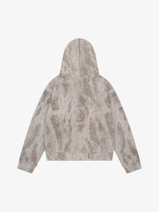 Leopard Print Faux Fur Hooded Zipper Jacket