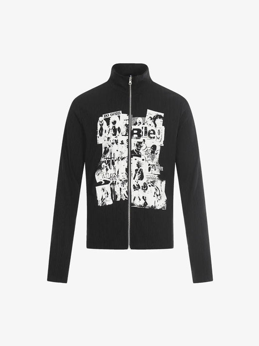 Punk Baskılı Retro Örgü Ceket Naxro