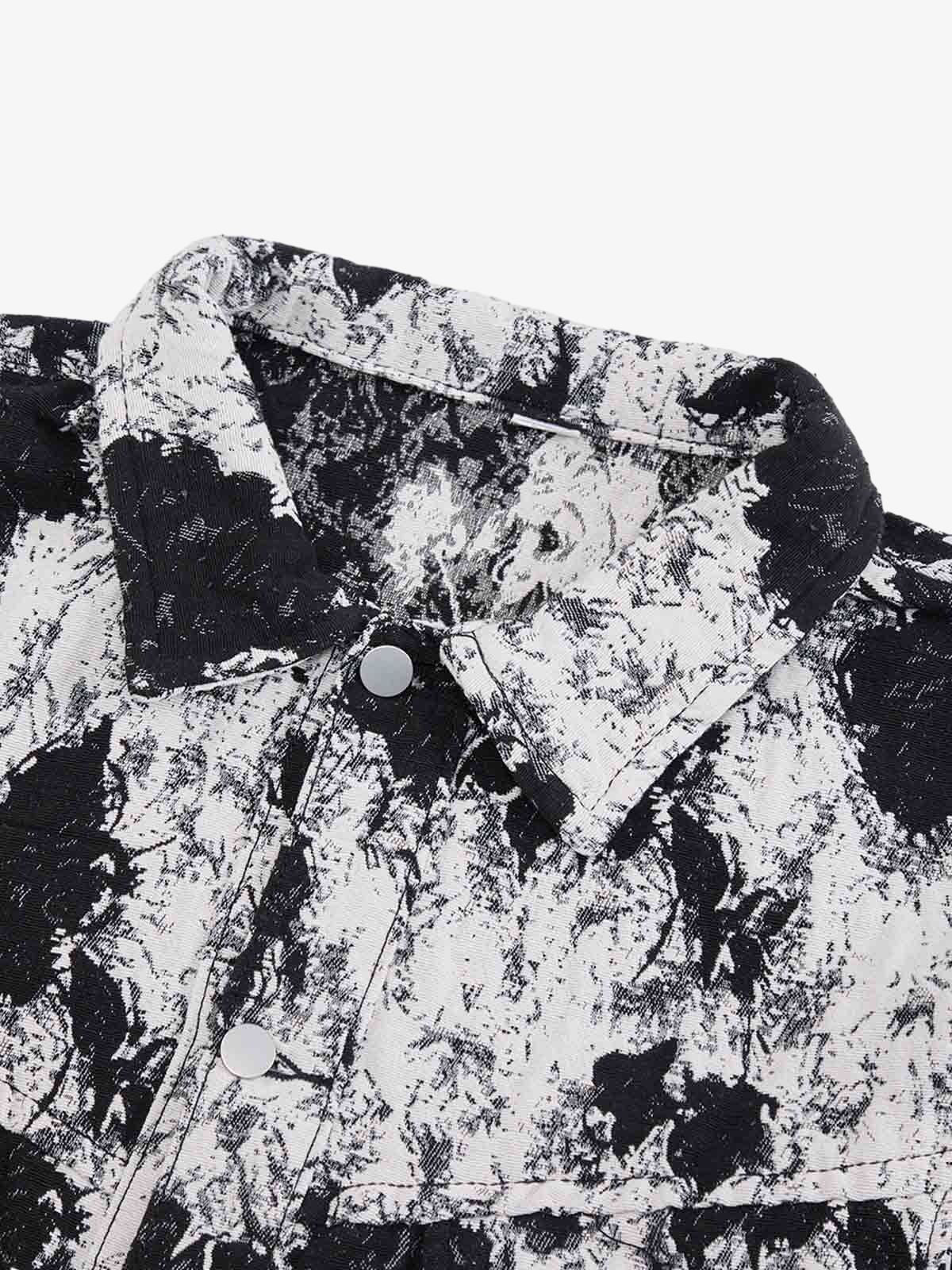 Black and White Floral Print Contrast Denim Jacket