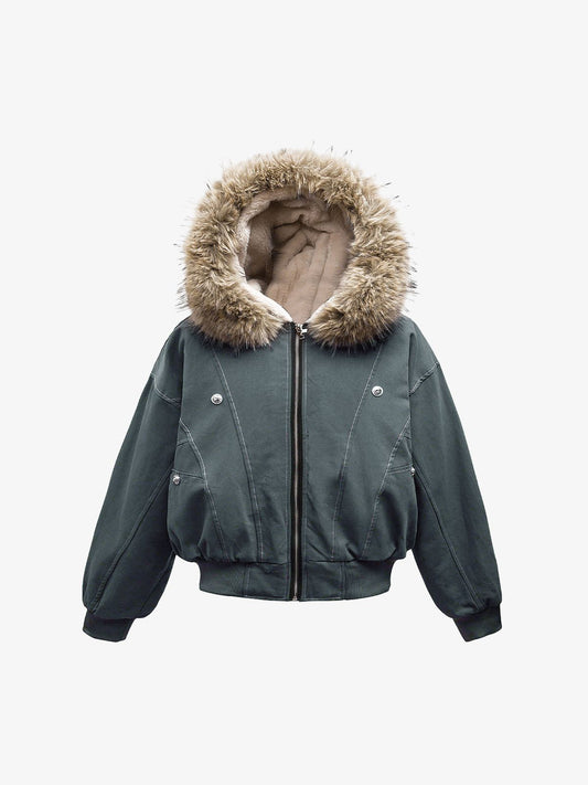 Faux Fur Lined Hooded Bomber Jacket