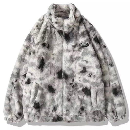 Faux Fur Jacket with Batik Pattern