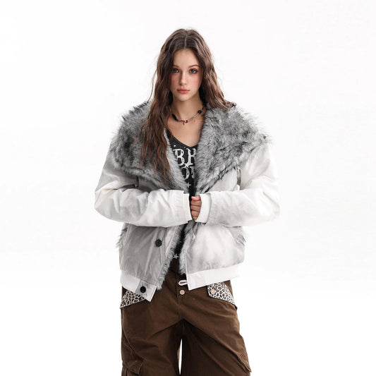 Elegant Wide-Collar Faux Fur Detailed Jacket