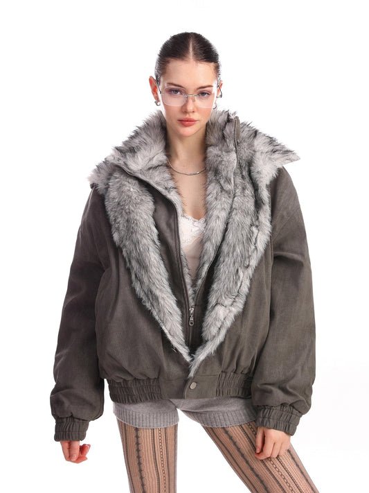 Extra Padded Double-Layer Fur Collar Jacket