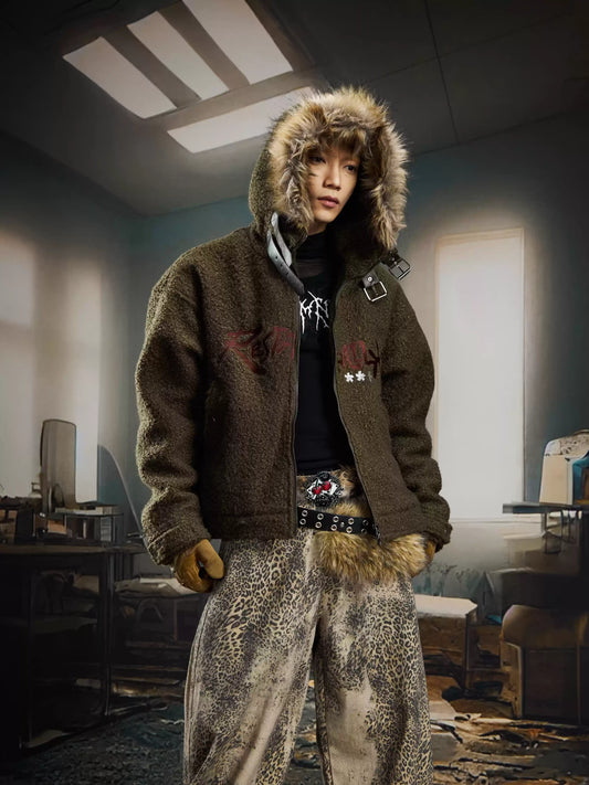 Plush Textured Glamorous Fur Hooded Coat