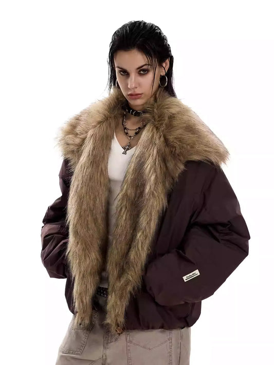 Oversized Jacket with Glamorous Fur Collar