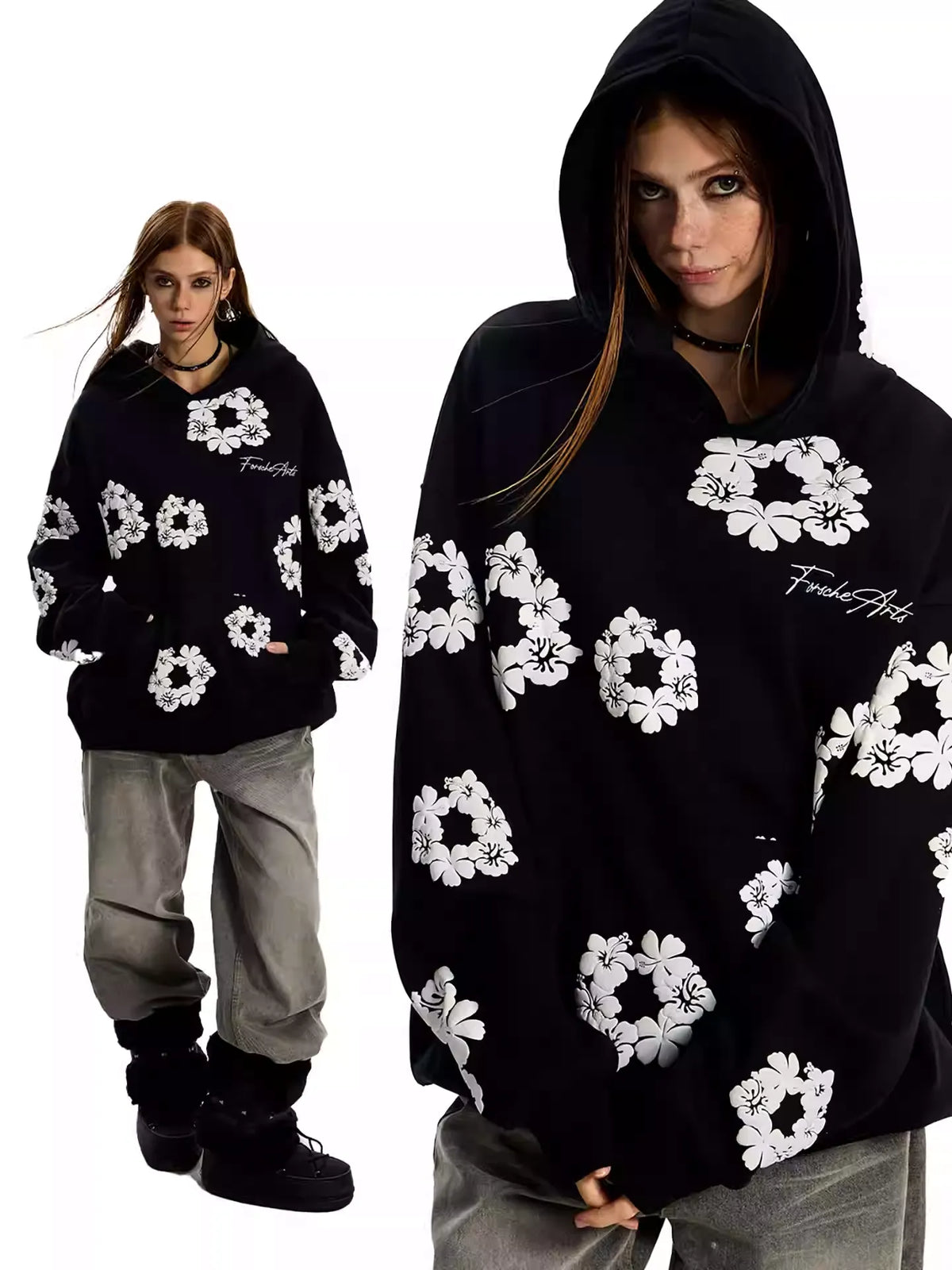 Floral Print Oversized Hoodie