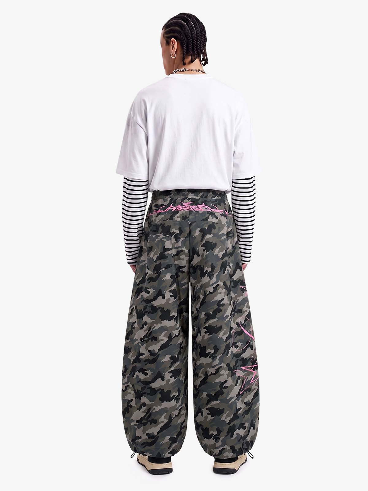 Camouflage Pink Patterned Barrel-Leg Joggers