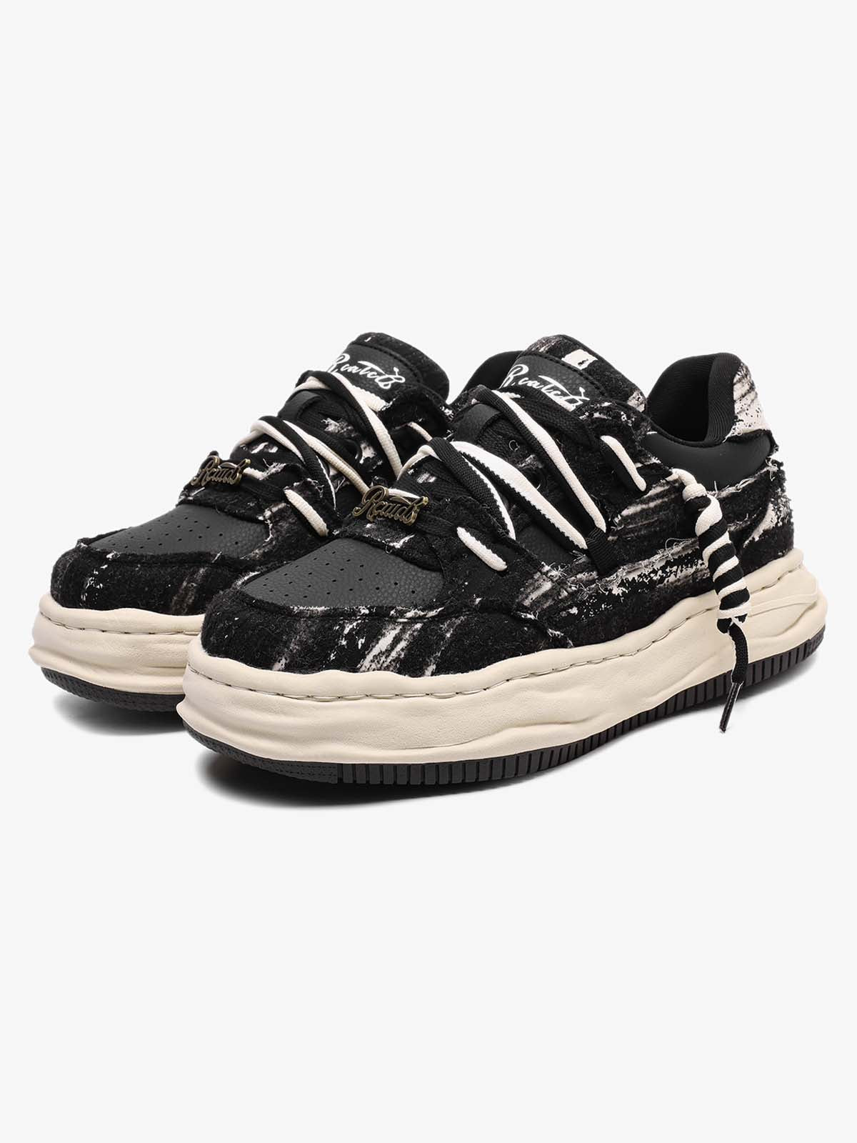 Nakış Yazılı Eskitme Denim Platform Sneaker