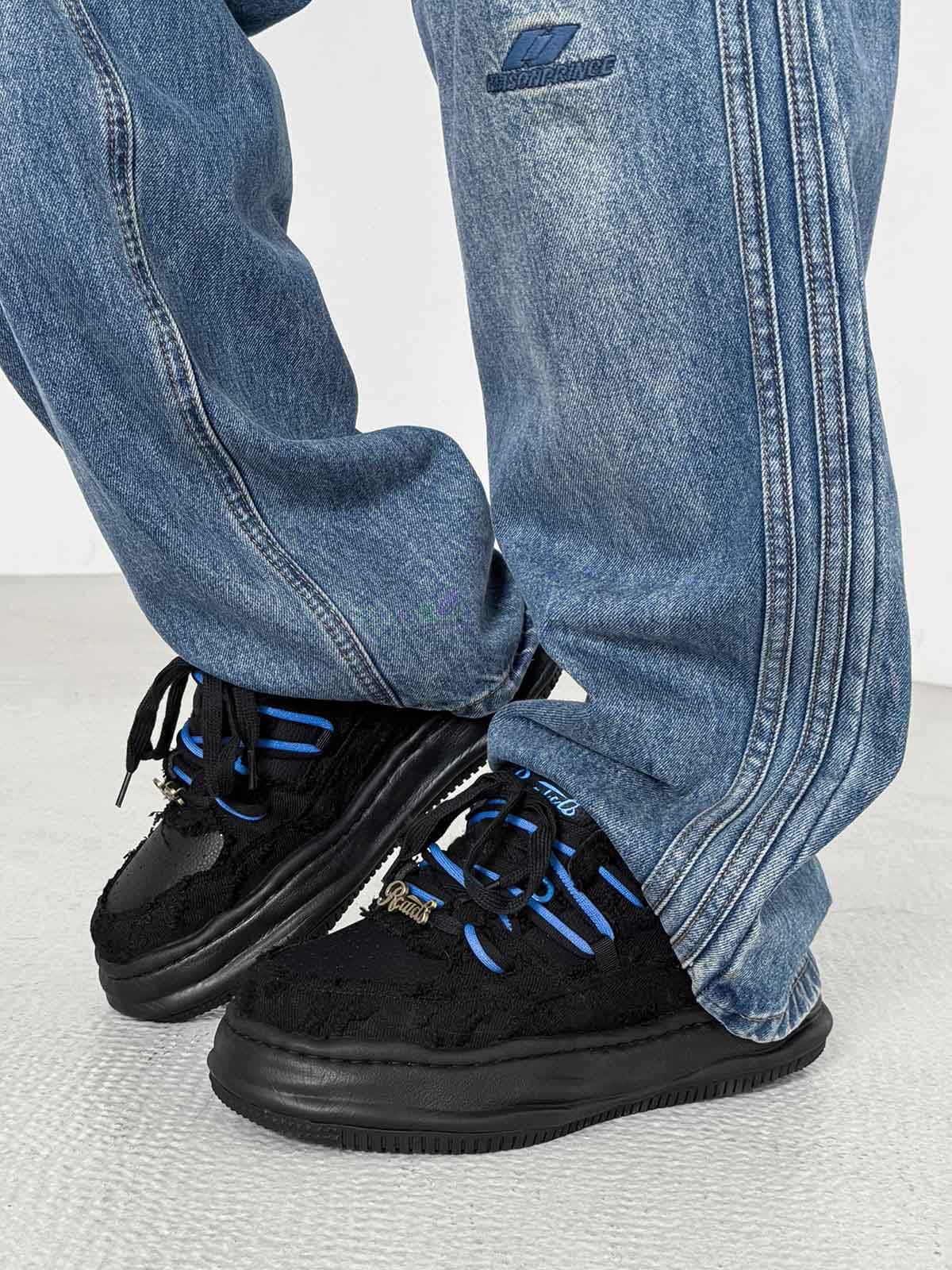 Nakış Yazılı Eskitme Denim Platform Sneaker