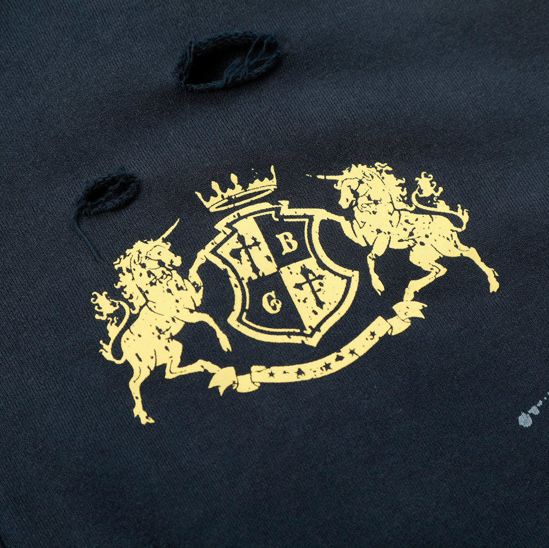 Taç Amblemli Yıpratılmış Kapüşonlu Sweatshirt Naxro