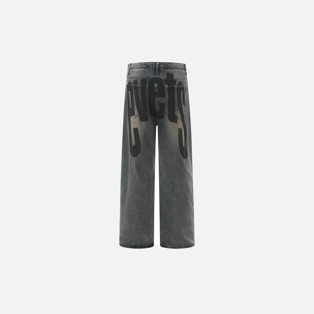 Sayı Baskılı Yıkamalı Kot Pantolon