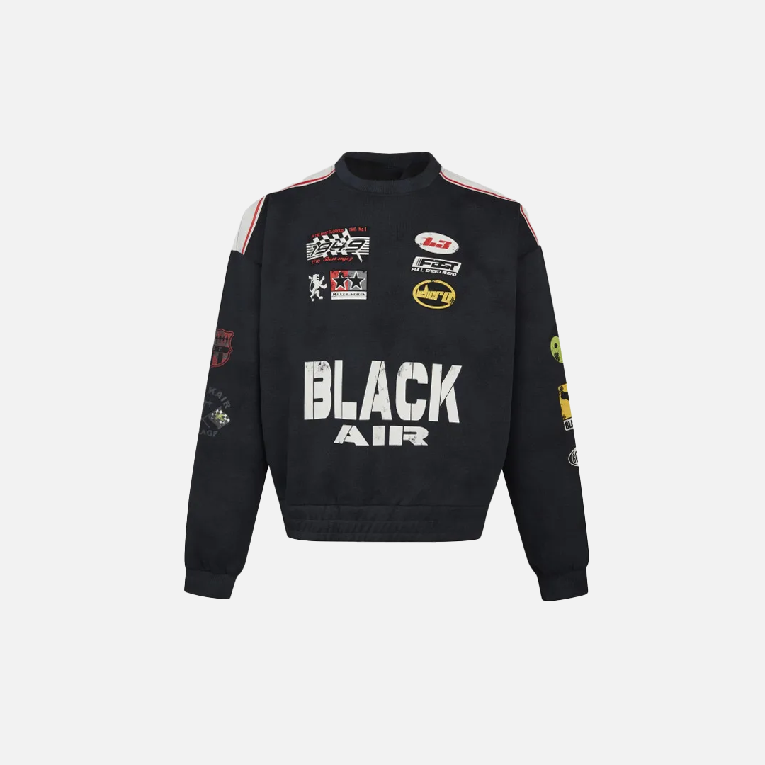 Streetwear Amerikan Retro Baskılı Yarış Sweatshirt