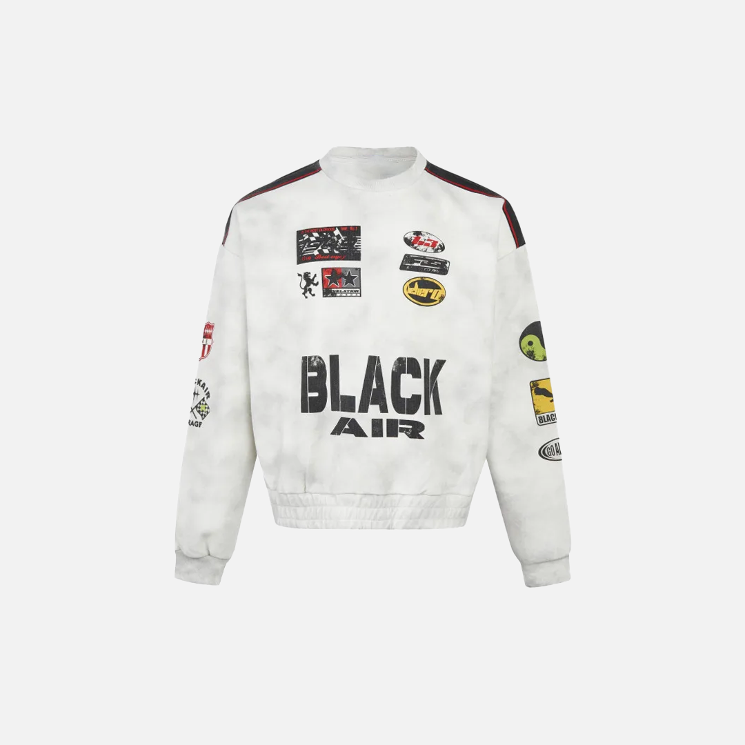 Streetwear Amerikan Retro Baskılı Yarış Sweatshirt