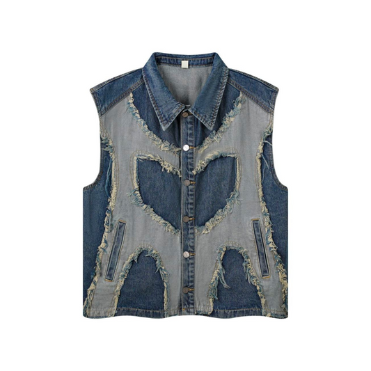 Yırtık Dokulu Denim Yelek