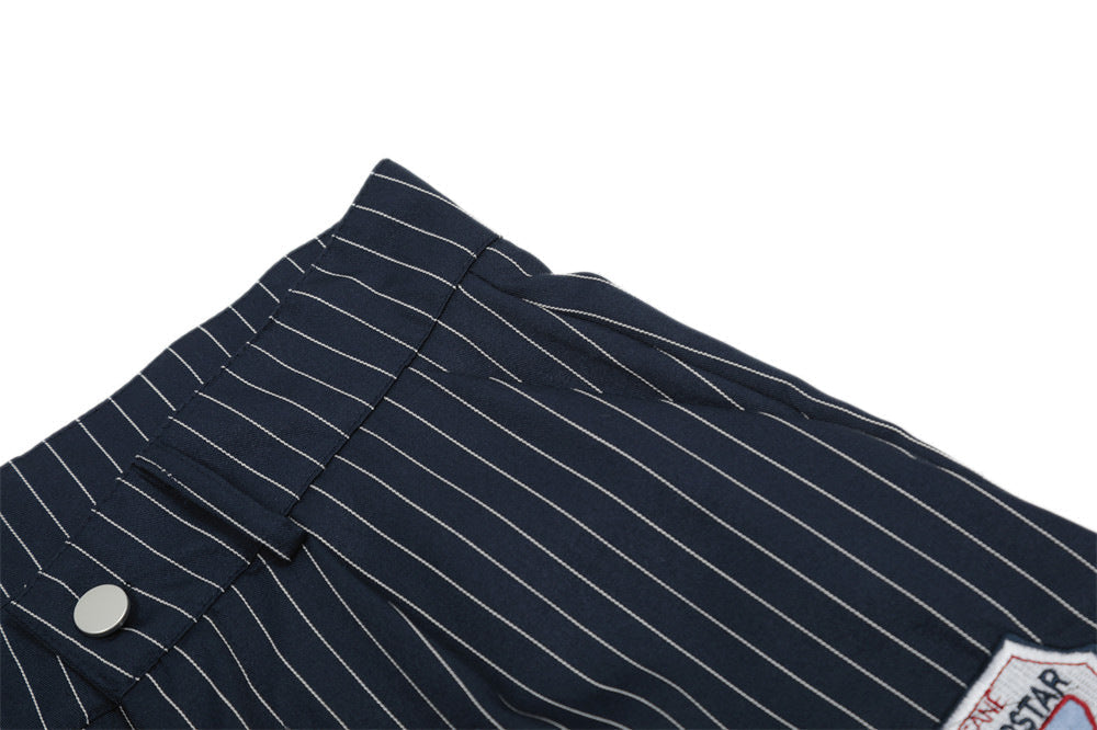 Çizgili Patch Detaylı Geniş Paça Pantolon