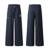 Çizgili Patch Detaylı Geniş Paça Pantolon