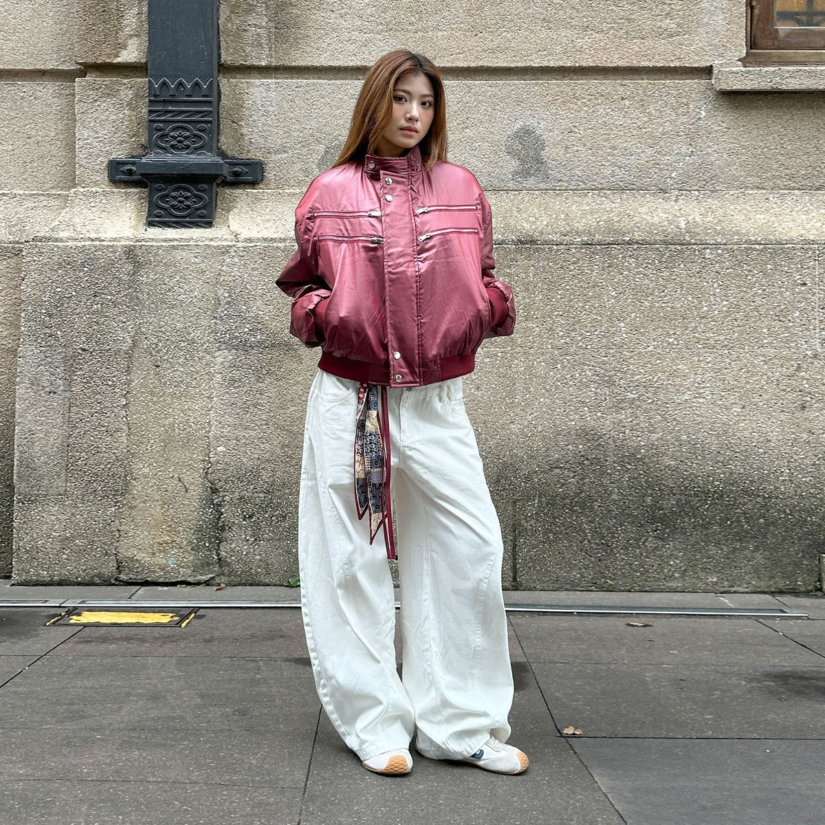 Y2K-Inspired PU Leather Bomber Jacket