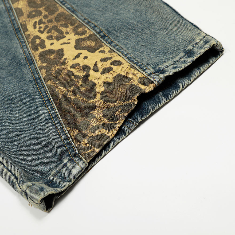 Leopard Print Patchwork Wide Leg Jeans
