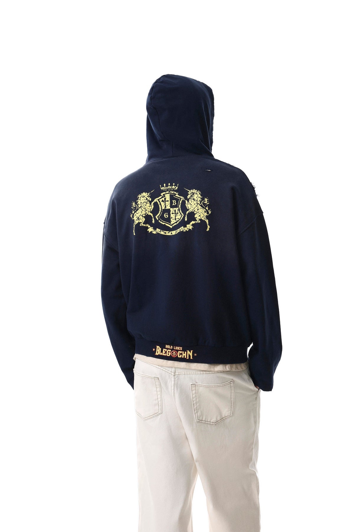 Taç Amblemli Yıpratılmış Kapüşonlu Sweatshirt Naxro